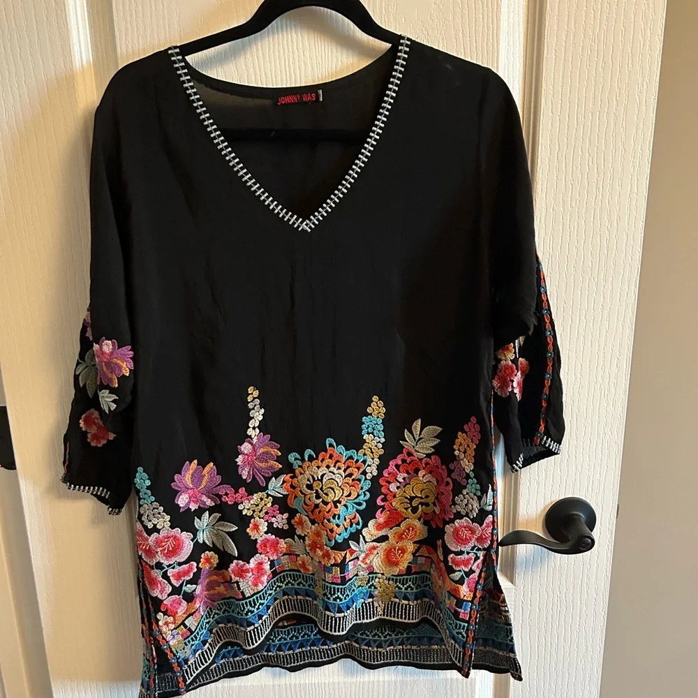 Johnny Was Black Multicolor Embroidered Tunic - Picture 2 of 8